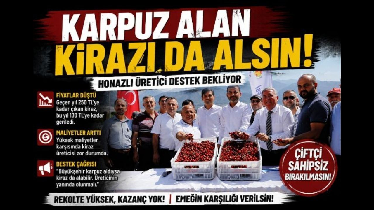 Denizli Honazda kiraz üreticisi düşen fiyatlara isyan etti
