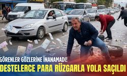 Görenler gözlerine inanamadı! Destelerce para rüzgarla yola saçıldı