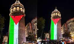Galata Kulesi'ne Filistin bayrağı yansıtıldı