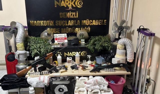 Denizli’de çok sayıda silah ve kenevir yetiştirme ekipmanları ele geçirildi