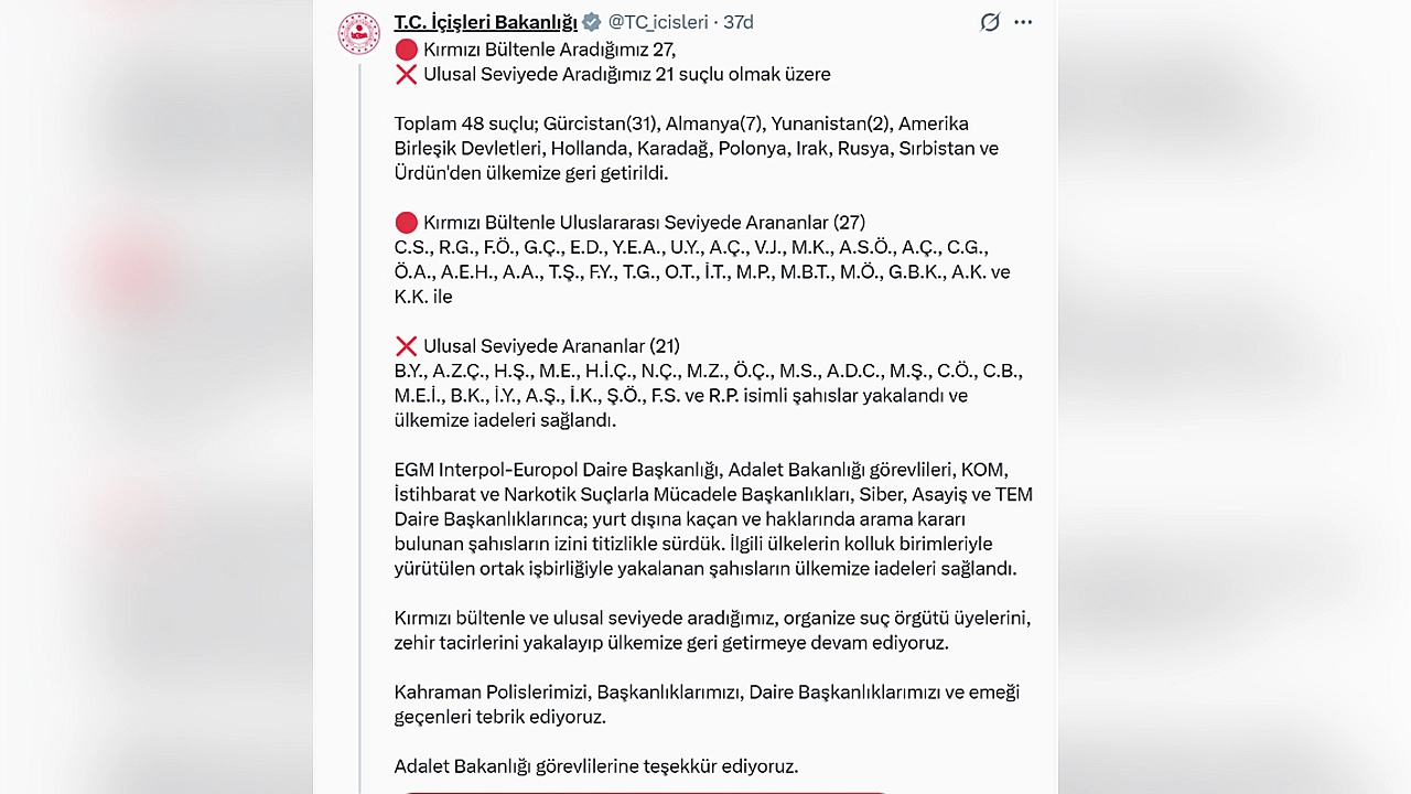 48 Suçlunun 27’Si Kırmızı Bültenle Aranıyordu… Türkiye’ye Iade Edildiler! 1