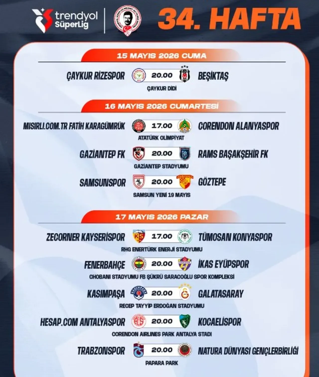 Süper Lig’de 34. Hafta Programı Açıklandı 3
