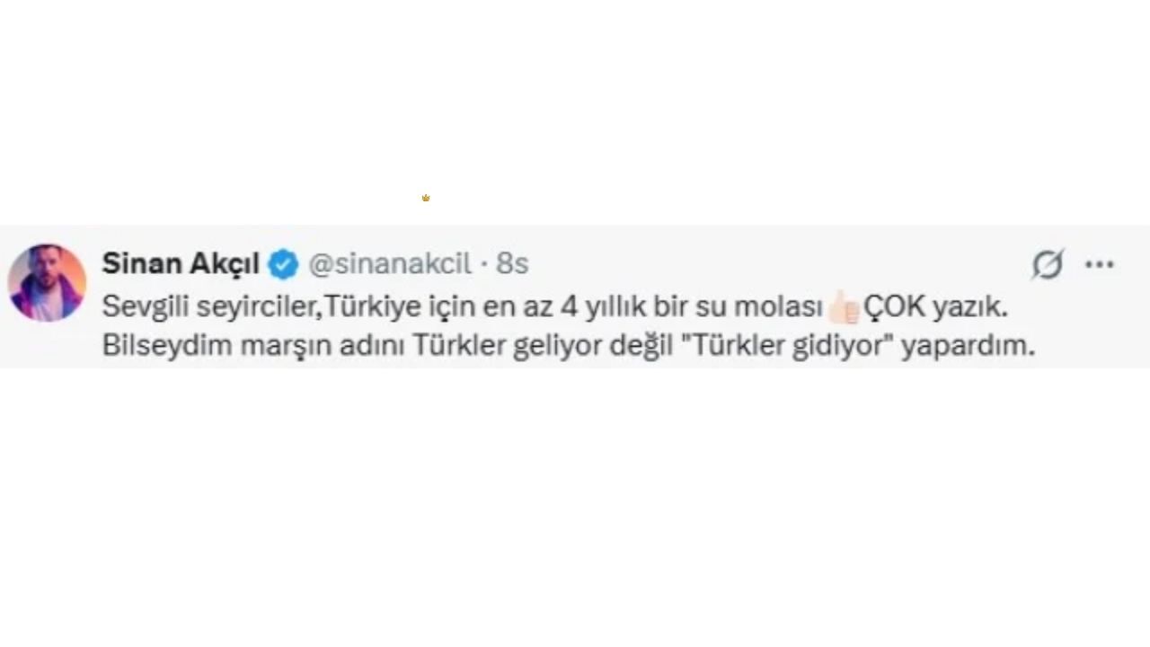 2026 Dünya Kupasına erken veda eden A Milli Futbol Takımının Paraguay yenilgisi sonrası ünlü sanatçı Sinan Akçıl, Türkler Geliyor marşı üzerinden çok sert bir çıkış yaptı.
