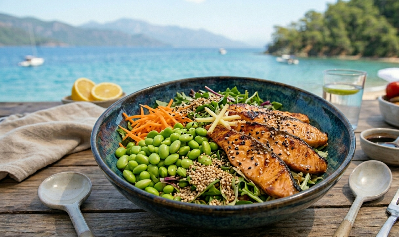 Uzak Doğu Dokunuşu Izgara Somonlu Ve Edamame Kasesi
