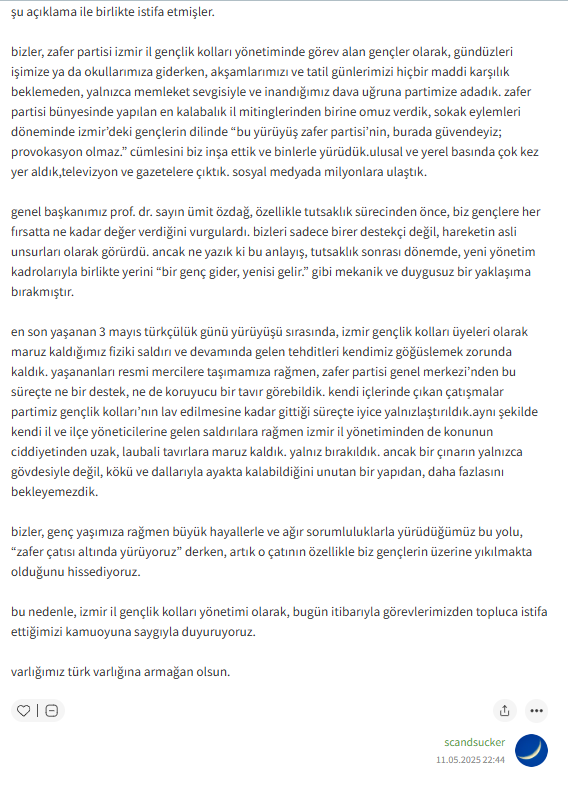 Zafer Partisi İzmir Gençlik Kolları Tüm Ilçeleriyle Istifa Etti Zafer'de Neler Oluyor