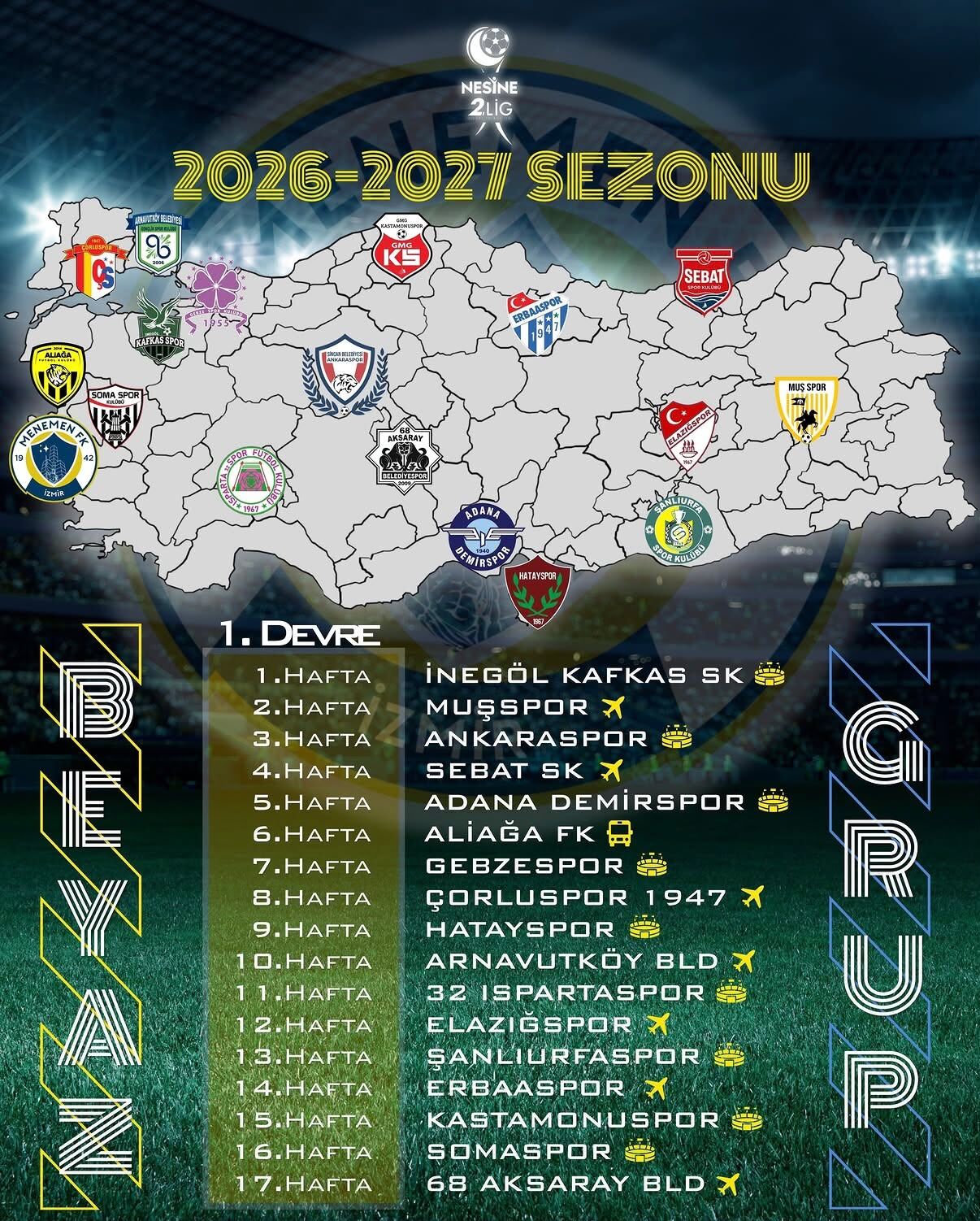 2. Lig İzmir Temsilcilerinden Menemen Fk’nın Ilk Yarı Fikstürü Belli Oldu