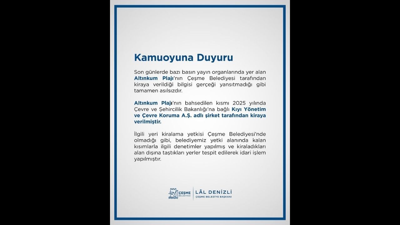 Çeşme Belediyesi Altınkum Açıklaması 2