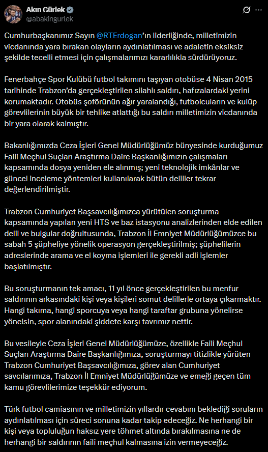 Fenerbahçe Saldırısında Yıllar Sonra Gelen Hamle 5 Şüpheli Için Düğmeye Basıldı!