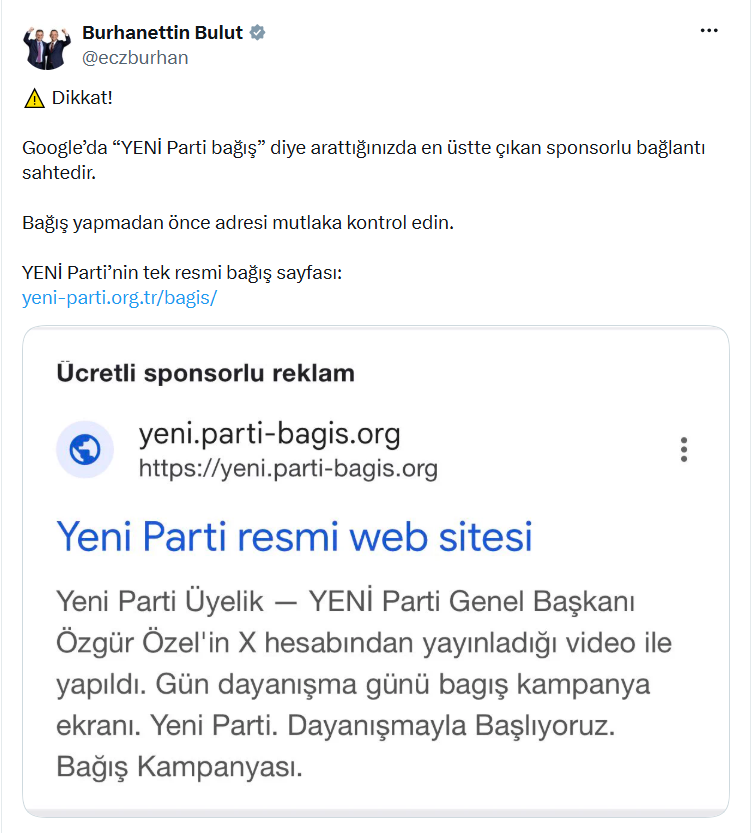 Yeni Parti'ye Bağış Adı Altında Dolandırıcılığa Dikkat! (2)