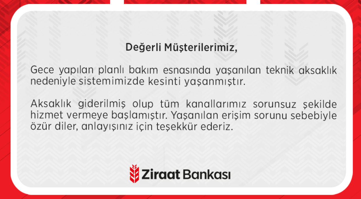 Ziraat Bankası Son Dakika Erişim Sorunu Devam Ediyor Mu Açıklama Geldi!