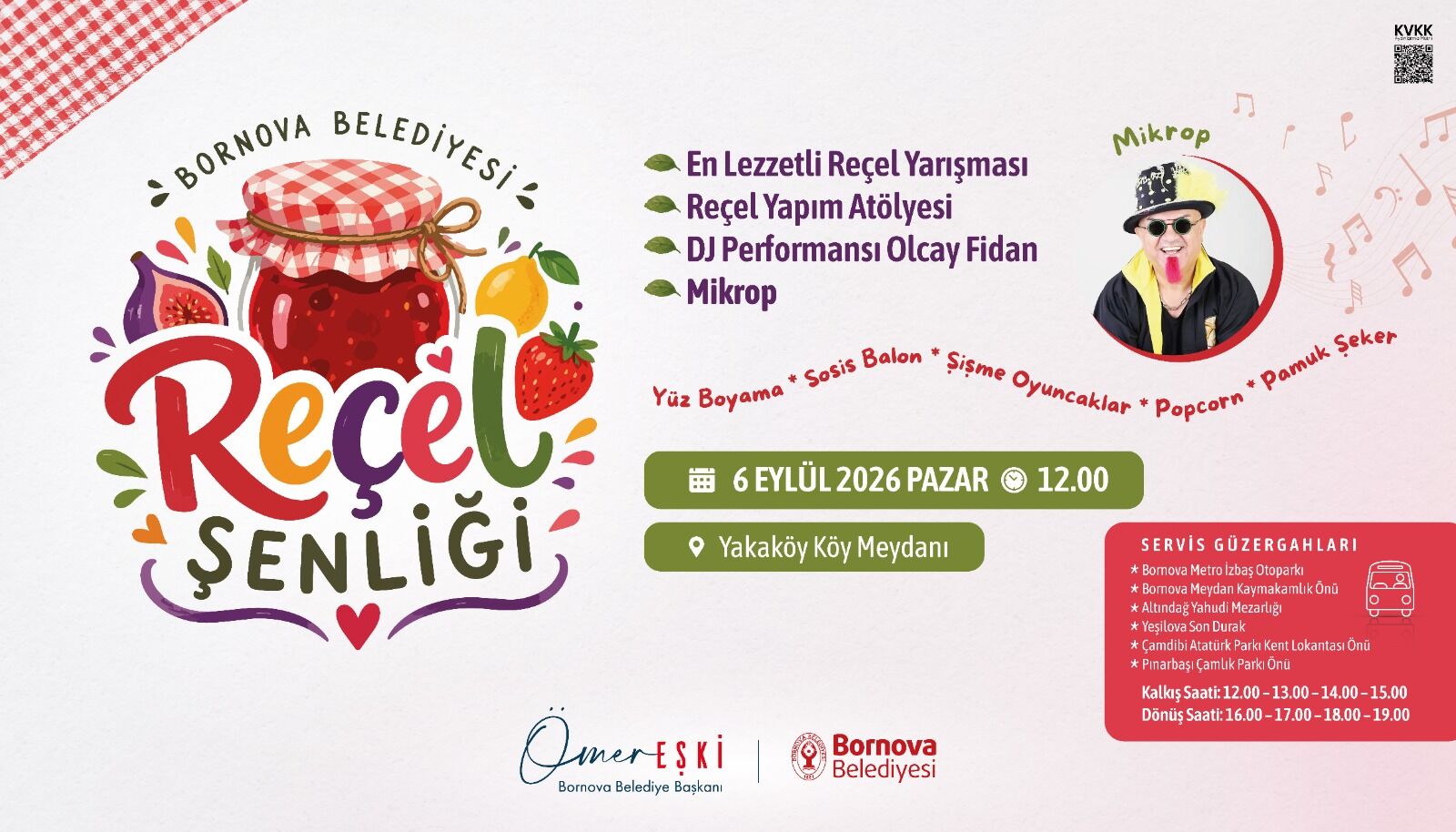 Bornova Belediyesi Reçel Şenliği 2026 Ne Zaman, Nerede Yakaköy Ücretsiz Servis Saatleri (1)-1