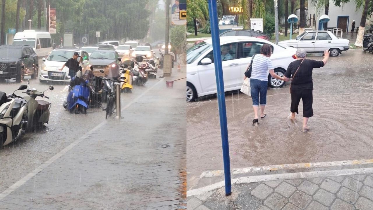 Fethiye'de etkili olan şiddetli sağanak yağış su taşkınlarına yol açtı. Fethiye Belediyesi Halk Evi sular altında kalırken, içeride mahsur kalan vatandaşlar zor anlar yaşadı. Trafik durma noktasına geldi.